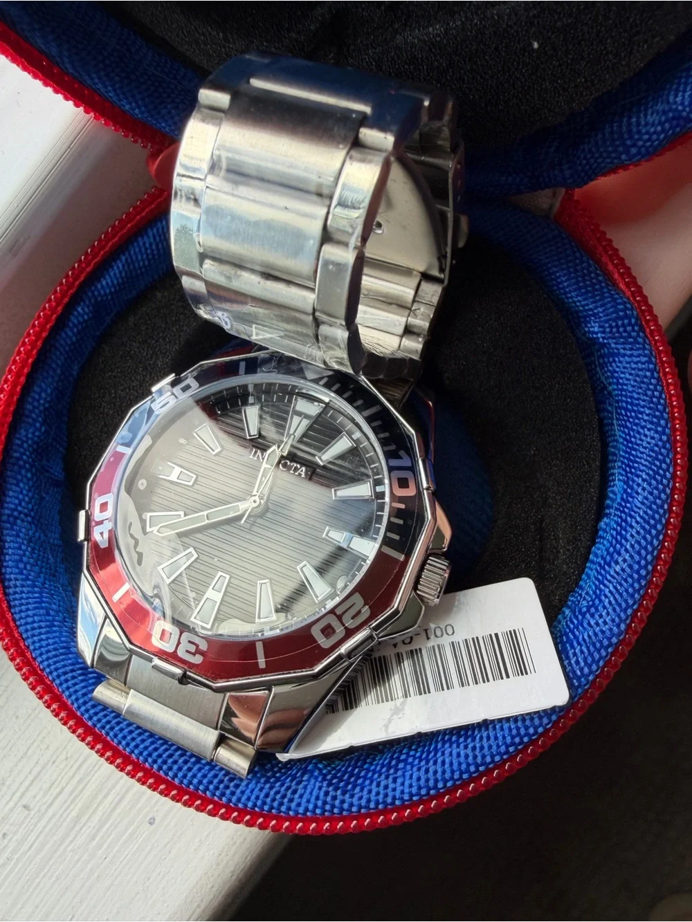 Invicta Men’s Red and Blue watch with Travel Toiletry / Accessory Case